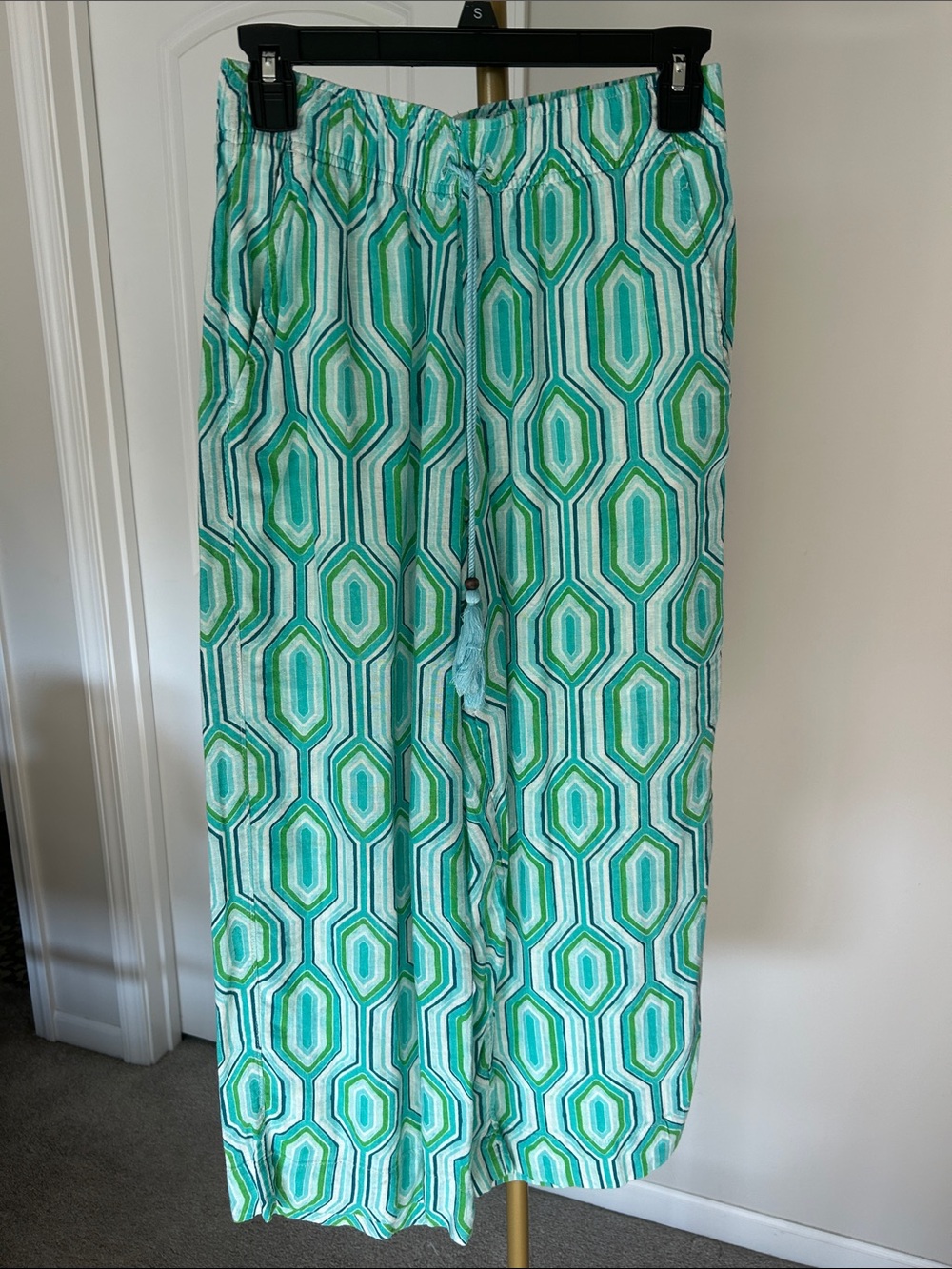 Sigrid Olsen Teal Turquoise Geometric Wide Leg Pants